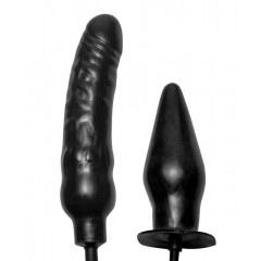 Пробка и фаллос с функцией расширения Deuce Double Penetration Inflatable Dildo and Anal Plug (цвет -черный) (182689)
