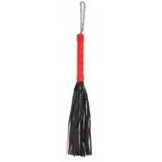 Черная многохвостая плеть-флоггер с красной ручкой - 40 см. (цвет -черный с красным) (182861)