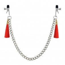 Зажимы на соски с красными кистями Tassel Nipple Clamp With Chain (цвет -красный) (184529)