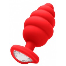 Красная анальная пробка Extra Large Ribbed Diamond Heart Plug - 9,6 см. (цвет -красный) (185005)