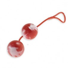 Красно-белые вагинальные шарики  со смещенным центром тяжести Duoballs (цвет -красный с белым) (4544)