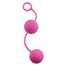 Розовые вагинальные шарики с ребристым рельефом (цвет -розовый) (46957)