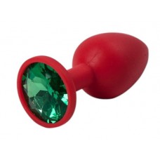 Красная силиконовая пробка с зеленым кристаллом - 7,1 см. (цвет -зеленый) (49275)