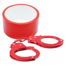 Набор для фиксации BONDX METAL CUFFS AND RIBBON: красные наручники из листового материала и липкая лента (цвет -красный) (64906)