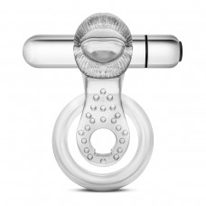 Прозрачное эрекционное кольцо с подхватом, вибропулей и язычком 10 Function Vibrating Tongue Ring (цвет -прозрачный) (65271)