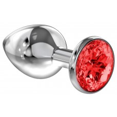 Большая серебристая анальная пробка Diamond Red Sparkle Large с красным кристаллом - 8 см. (цвет -красный) (73266)