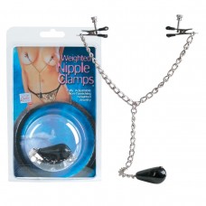 Зажимы на грудь с цепью и подвесом Weighted Nipple Clamps (цвет -серебристый с черным) (757)