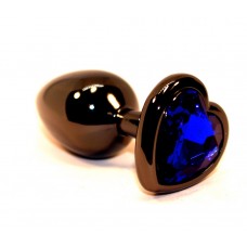 Чёрная пробка с синим сердцем-кристаллом - 7 см. (цвет -синий) (78733)