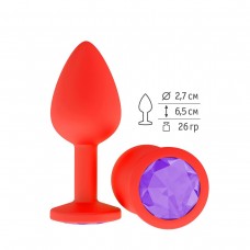 Красная анальная втулка с фиолетовым кристаллом - 7,3 см. (цвет -фиолетовый) (80378)