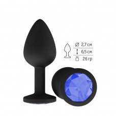 Чёрная анальная втулка с синим кристаллом - 7,3 см. (цвет -синий) (80382)
