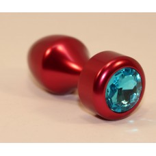 Красная анальная пробка с голубым кристаллом - 7,8 см. (цвет -голубой) (80505)