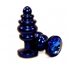 Синяя рифлёная пробка с синим кристаллом - 7,3 см. (цвет -синий) (80530)