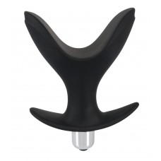 Чёрная анальная V-образная пробка Black Velvets Vibrating Anchor Plug с вибрацией - 10,3 см. (цвет -черный) (80867)