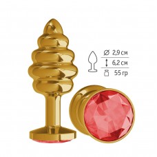 Золотистая пробка с рёбрышками и красным кристаллом - 7 см. (цвет -красный) (83177)