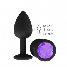 Чёрная анальная втулка с фиолетовым кристаллом - 7,3 см. (цвет -фиолетовый) (83683)