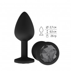 Чёрная анальная втулка с чёрным кристаллом - 7,3 см. (цвет -черный) (83684)