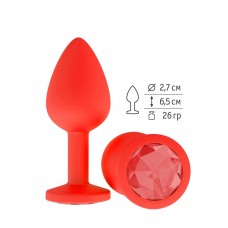 Красная анальная втулка с красным кристаллом - 7,3 см.  (цвет -красный) (83929)