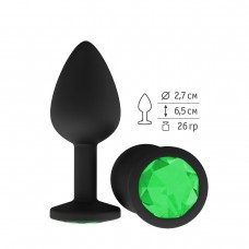 Чёрная анальная втулка с зеленым кристаллом - 7,3 см. (цвет -зеленый) (85520)