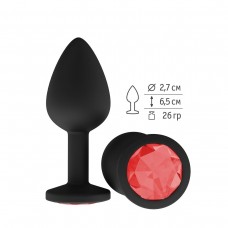 Чёрная анальная втулка с красным кристаллом - 7,3 см. (цвет -красный) (85521)
