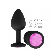 Чёрная анальная втулка с розовым кристаллом - 7,3 см. (цвет -розовый) (85522)