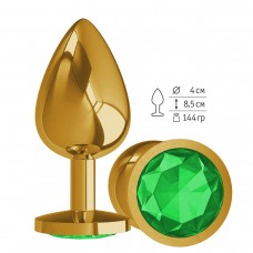 Золотистая большая анальная пробка с зеленым кристаллом - 9,5 см. (цвет -зеленый) (85582)