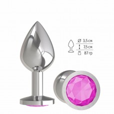Серебристая средняя пробка с розовым кристаллом - 8,5 см. (цвет -розовый) (85584)