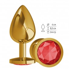 Золотистая большая анальная пробка с красным кристаллом - 9,5 см. (цвет -красный) (85585)