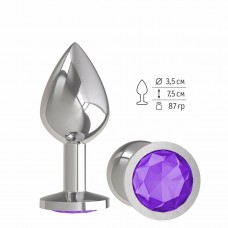 Серебристая средняя пробка с фиолетовым кристаллом - 8,5 см. (цвет -фиолетовый) (85587)