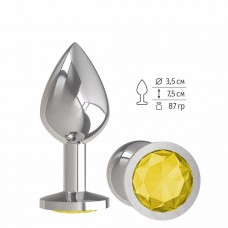 Серебристая средняя пробка с желтым кристаллом - 8,5 см. (цвет -желтый) (85590)