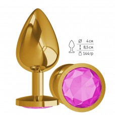 Золотистая большая анальная пробка с розовым кристаллом - 9,5 см. (цвет -розовый) (85594)