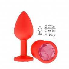 Красная анальная втулка с малиновым кристаллом - 7,3 см. (цвет -малиновый) (85742)