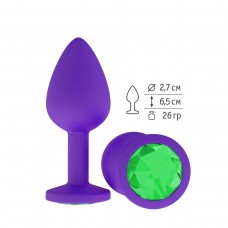 Фиолетовая силиконовая пробка с зеленым кристаллом - 7,3 см.  (цвет -зеленый) (85748)