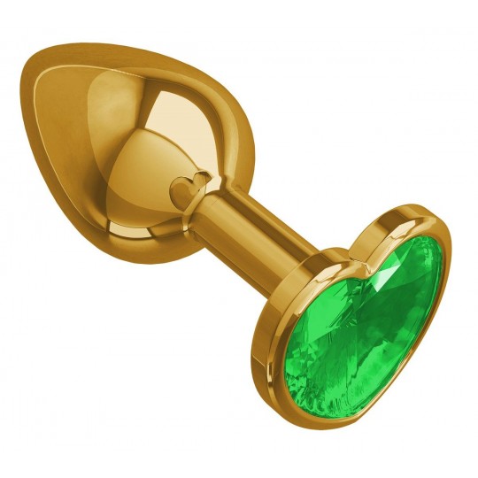 Золотистая анальная втулка с зеленым кристаллом-сердцем - 7 см. (цвет -зеленый) (86942) фото 2