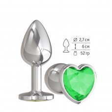 Серебристая анальная втулка с зеленым кристаллом-сердцем - 7 см. (цвет -зеленый) (86945)